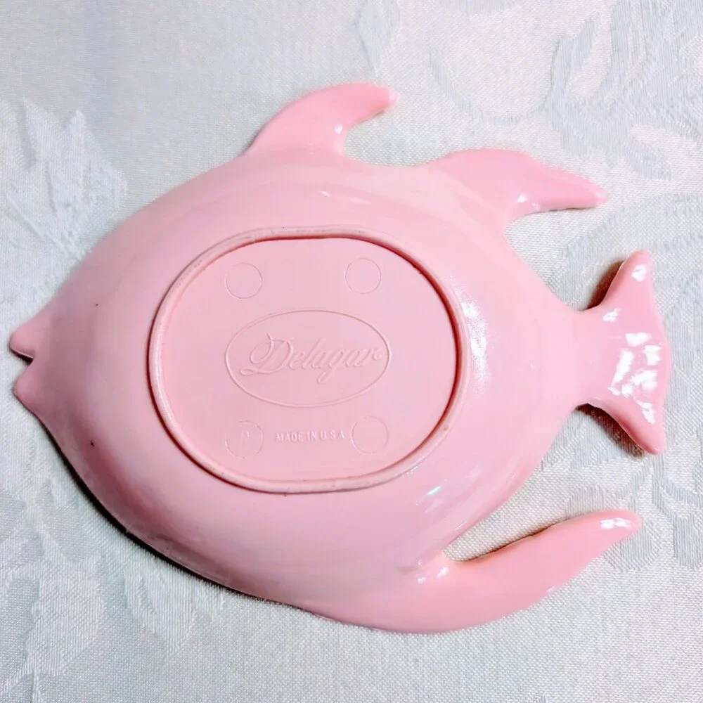 VTG Delagor Pink Fish Soap Dish Trinket Dish USA Kitschy Tropical Beach Decor